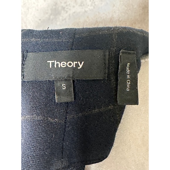 Theory Dolman Mock Neck Dress Windowpane Knit Short Sleeve Navy Size Small - Picture 3 of 8